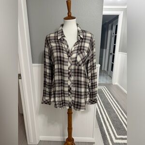 Rails Hunter button down top- ivory, coal, blush plaid Size M